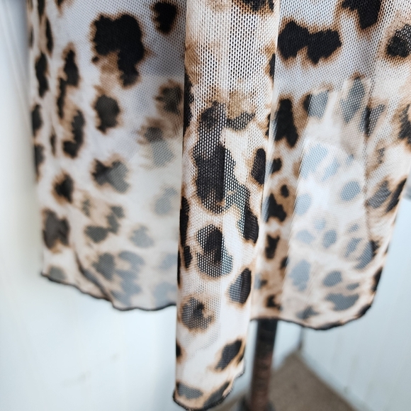ASHLEY BLUE Women's Cover Up 3/4 Sleeve Open Front Animal Print Petite Mesh PL - Picture 3 of 12